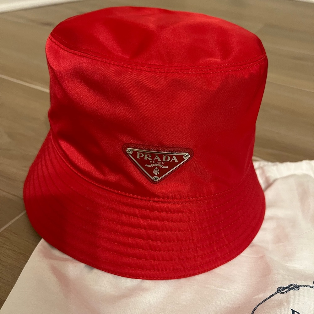Prada red bucket nylon hat